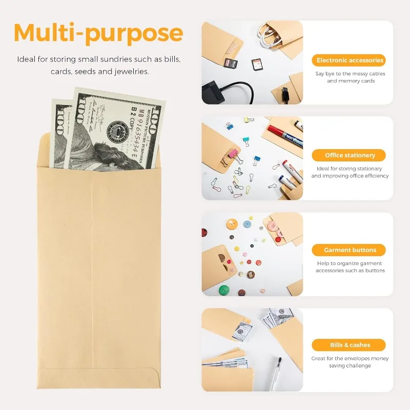 Cash Envelopes Money Container Kraft Paper Coin Cash Pouches Ultra-Thin DIY Coin Storage Envelopes Storage Bags 50Pcs