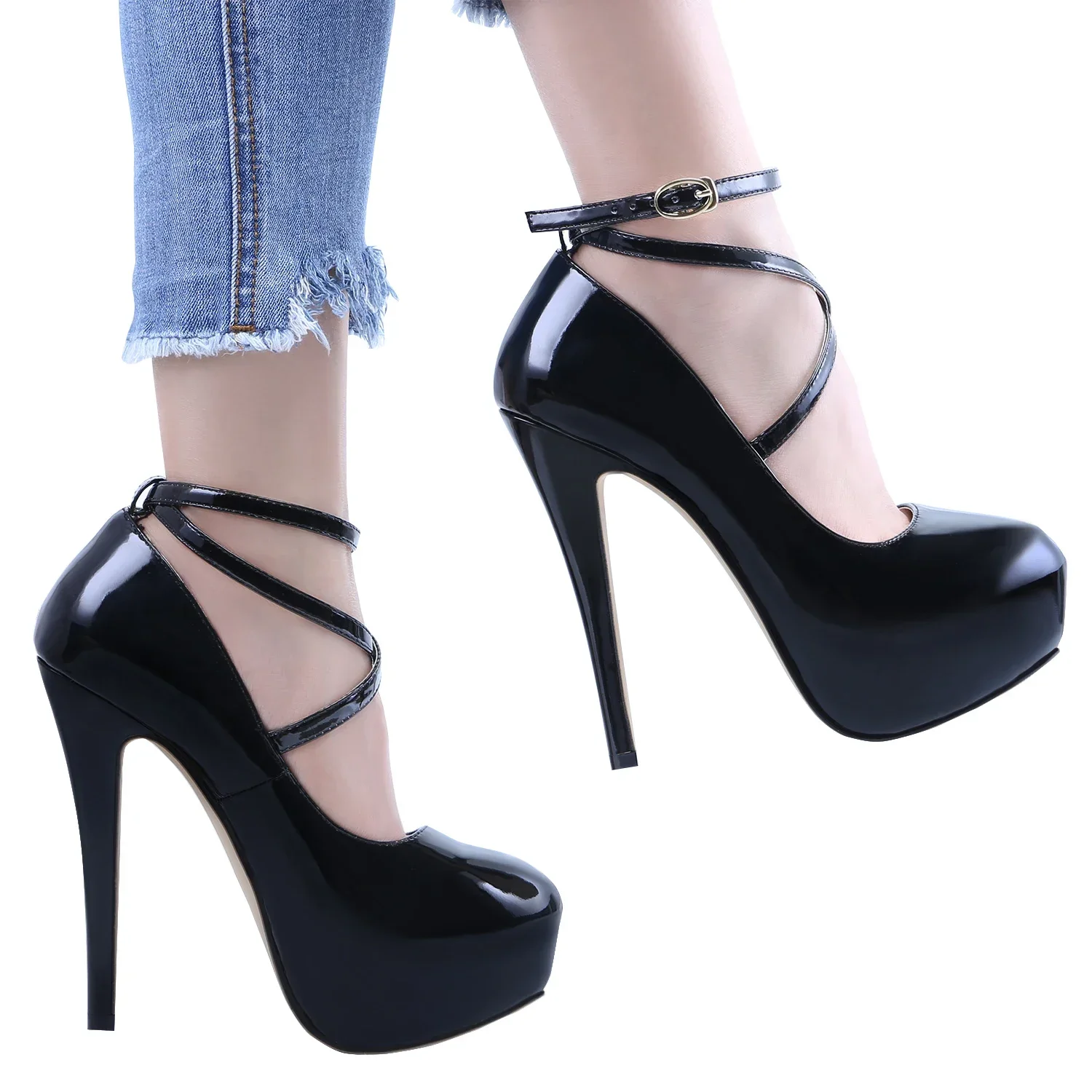 Ankle strap Cross-dresser Unisex Men's Pumps Queen Shoes Sexy 14cm Nightclub Style High Heels Party Platform Shoes Large Size 44 4