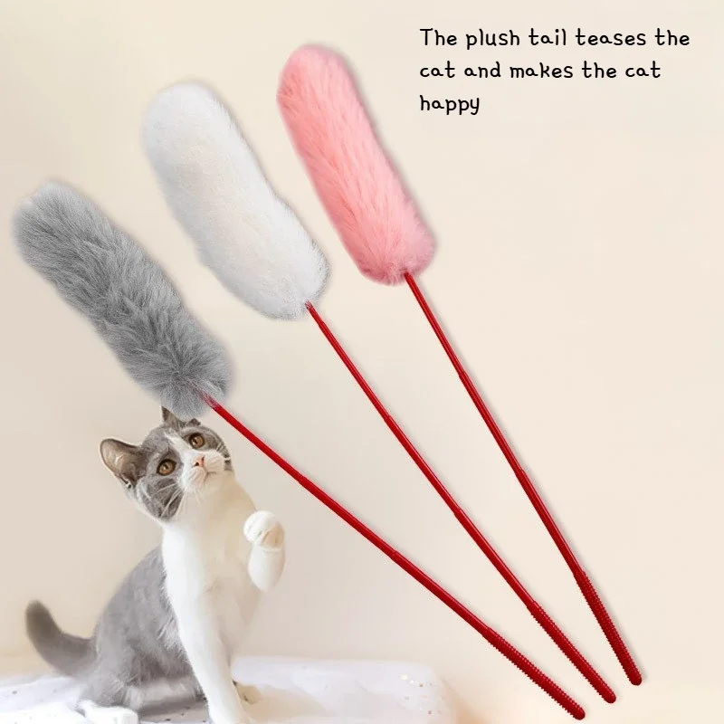 B&acirc;ton &agrave; Pompon En Fausse Fourrure De Lapin Pour Animal De Compagnie, Taquineries Jouets Pour Chats, Ph&eacute;romones Chat