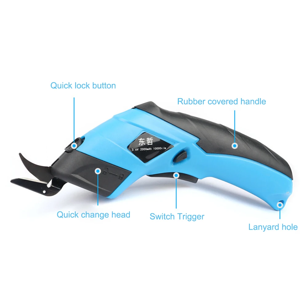 3.6V Electric Scissors Fabric Cutting Machine Leather Tailor Scissors +Tungsten Steel Blades USB Charging Portable Power Tool 3