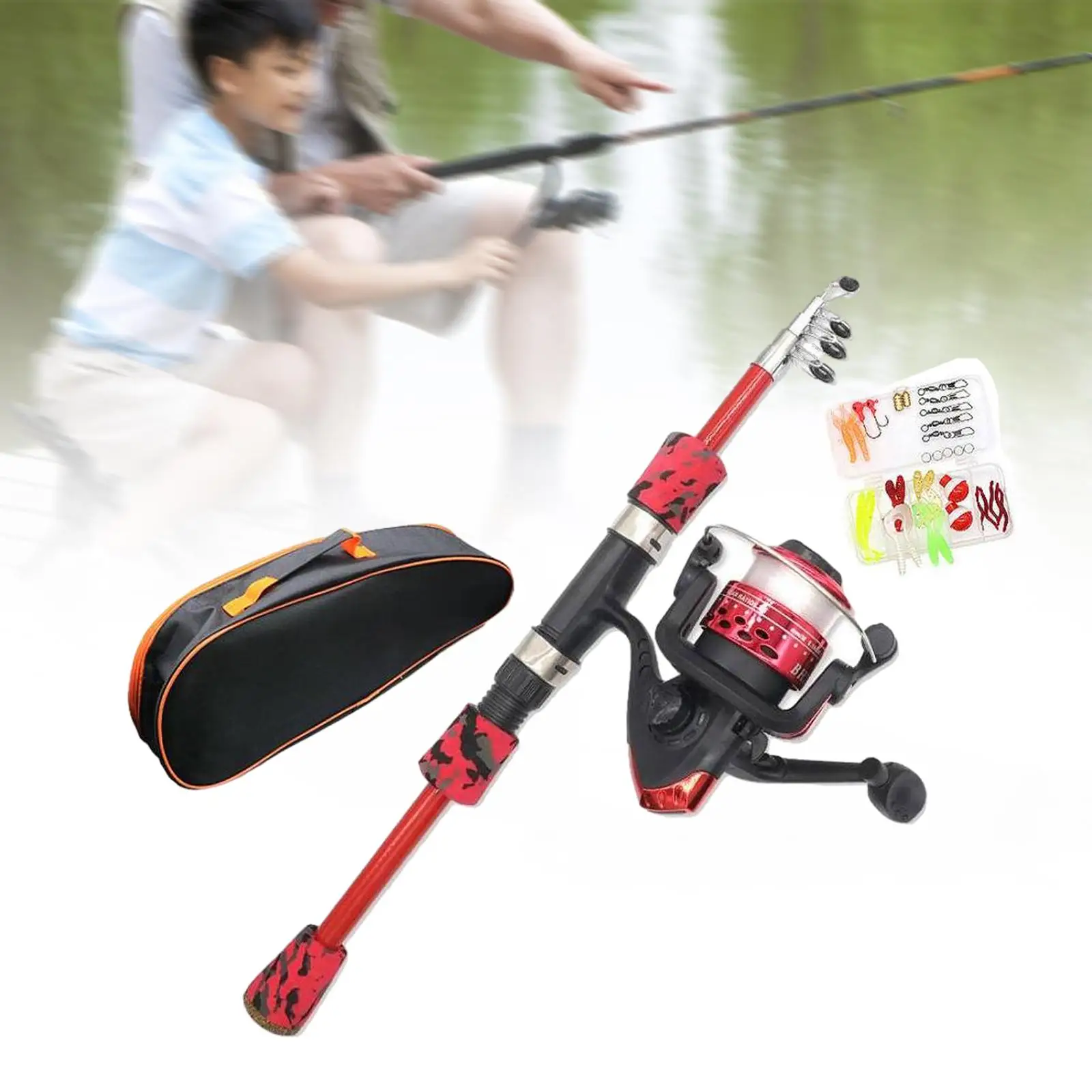 Kids Fishing Rod and Reel Combo with Carrier Bag Travel Kid Fishing Pole Set