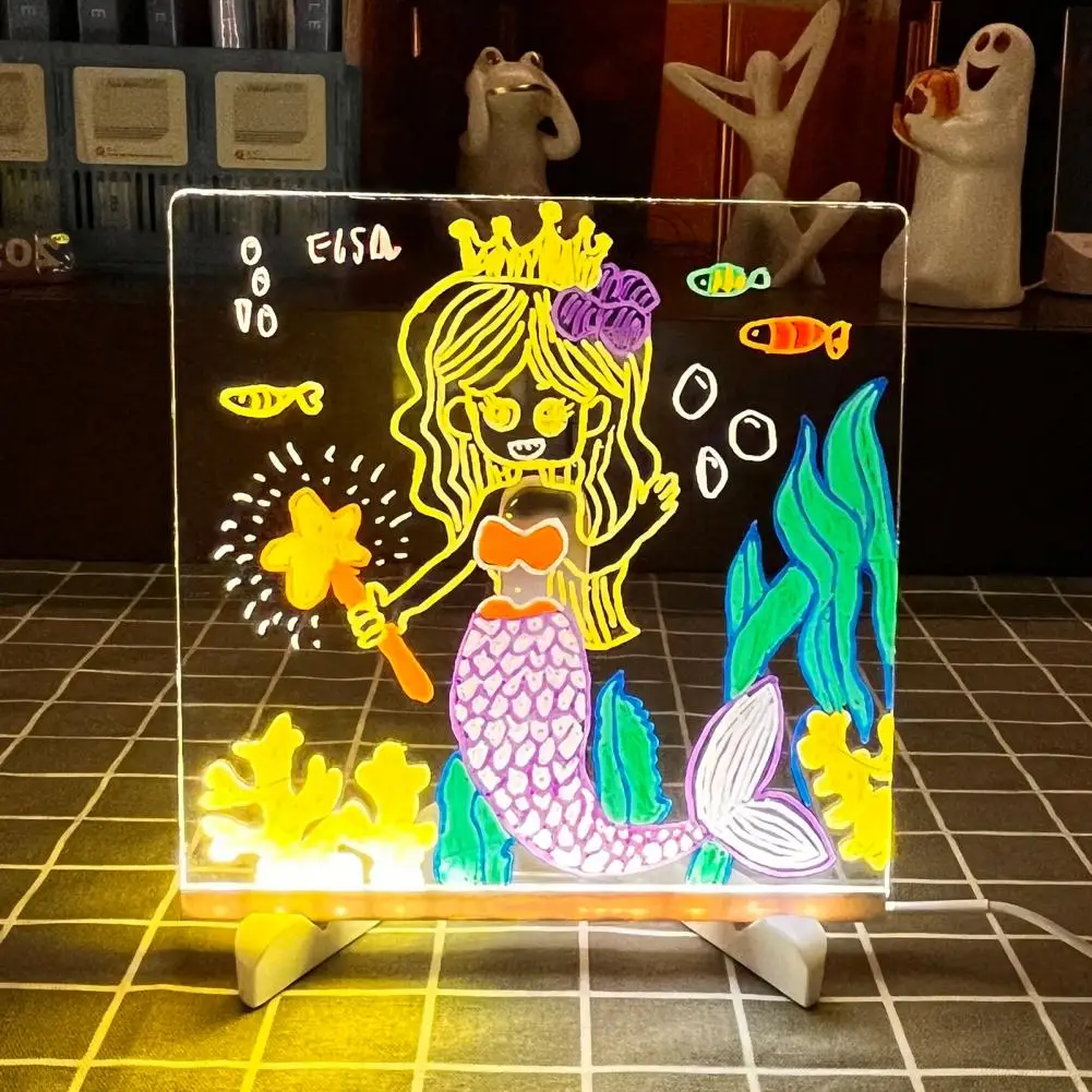 캘린더 알림 보드 건조 지우기 보드, 빛나는 LED 노트 보드, 스탠드 포함, 투명 아크릴 건조 지우기 메모 유리, 어린이 메시지