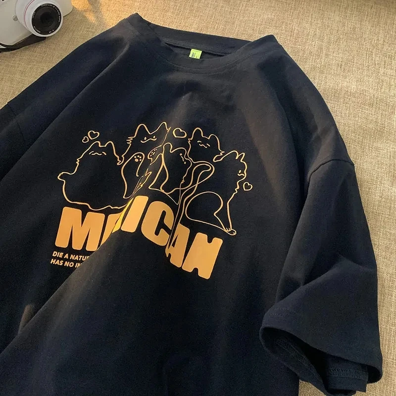 200g heavy tops summer cotton woman clothes couple t-shirt all-match with the same style American short sleeved 2022 Y2k Print