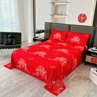 Retro Classic Pattern Printed Bed Sheet Set Soft Comfortable Flat Sheet with Pillowcases Farmhouse Bedroom Decor Bedding Set 3