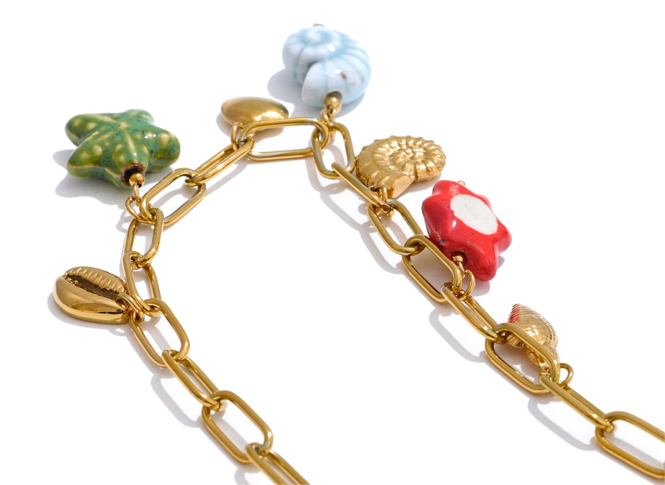 Yhpup Ozean-Stil, exquisite Keramik-Muschel, Seestern, Schildkröte, Tropfen, goldene Halskette für Damen, Edelstahl, trendiger Schmuck – Detail 8