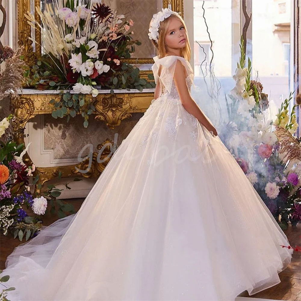 

White Lace Flower Girl Dresses Tulle Appliques Celebrity Dress A Line For Wedding Party First Communion Gown