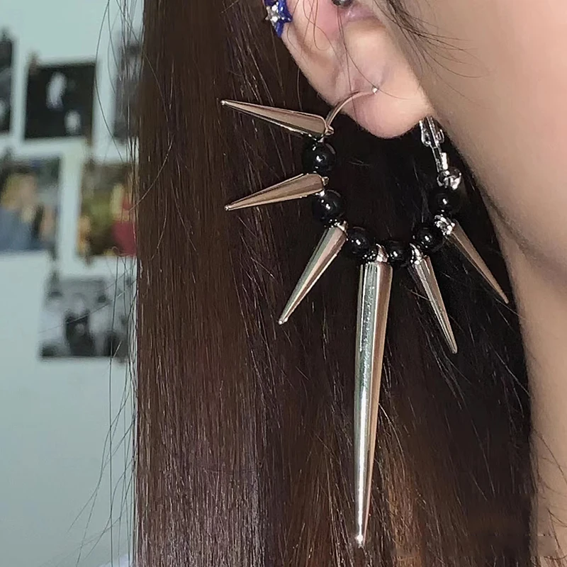 Grunge Rock Zubehör Nieten Creolen Coole Hip Hop Ohrringe für Frauen Egirl Schmuck Punk Koreanische Ohrringe Mode