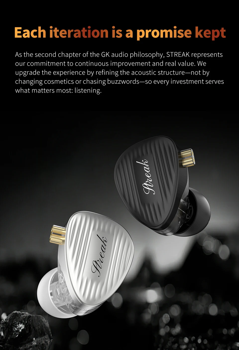 GK STREAK Earphones New-Generation Upgraded Dynamic Driver Unit + Microplate Tweeter Unit Metal Headphone