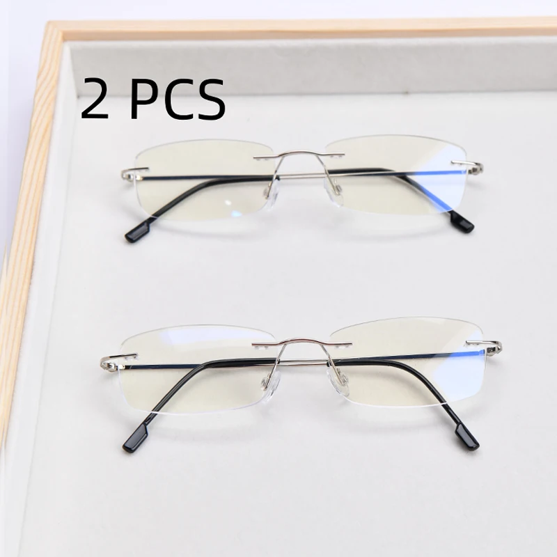 2PCS Anzug 2025 Neue Männer Frauen Randlose Lesebrille Anti Blau Licht Vergrößerung Brillen Lila Licht Presbyopie Brille