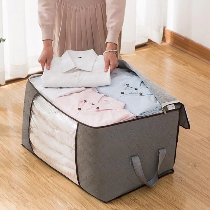 Foldable Storage Bag Clothes Organizer Waterproof Oxford Clear Window Clothing Wardrobe Organizer Home Non Woven Storage Box 6