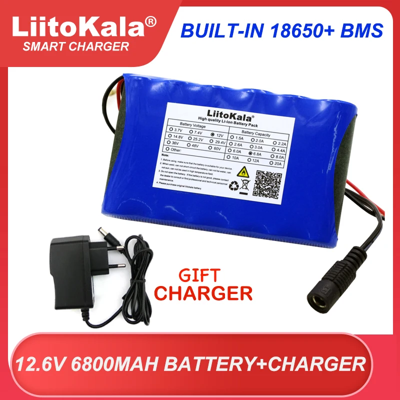 Rechargeable Battery 12 v 6.8 Ah 6800mAh 18650 Rechargeable Batteries 12.6V PCB Lithium Battery Pack Protection Board +12.6V 1A Charger