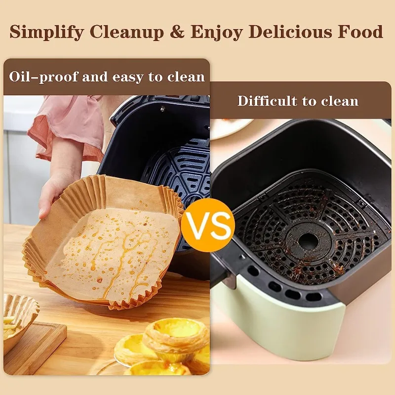 Square Disposable Air Fryer Baking Paper Microwave Over Barrel Non Stick Mat AirFryer Liner Silicone Oil Paper Tray Kitchen Tool