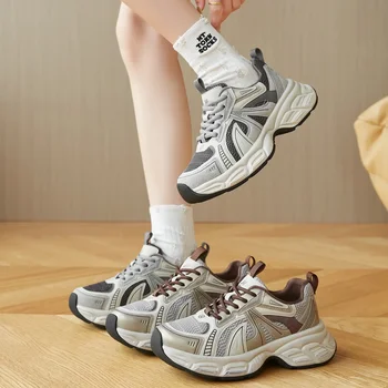 New Spring Summer Shoes Women Fashion Sneakers Breathable Mesh Shoes Flat Thick Sole 5cm Brand Ladies Flats DX309