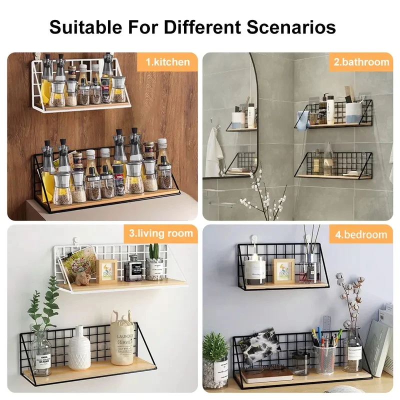 Wood Wall Mounted Shelves Without Drilling - Hanging Storage Shelf & Decoration Rack for Living Room Bedroom Organizers 5