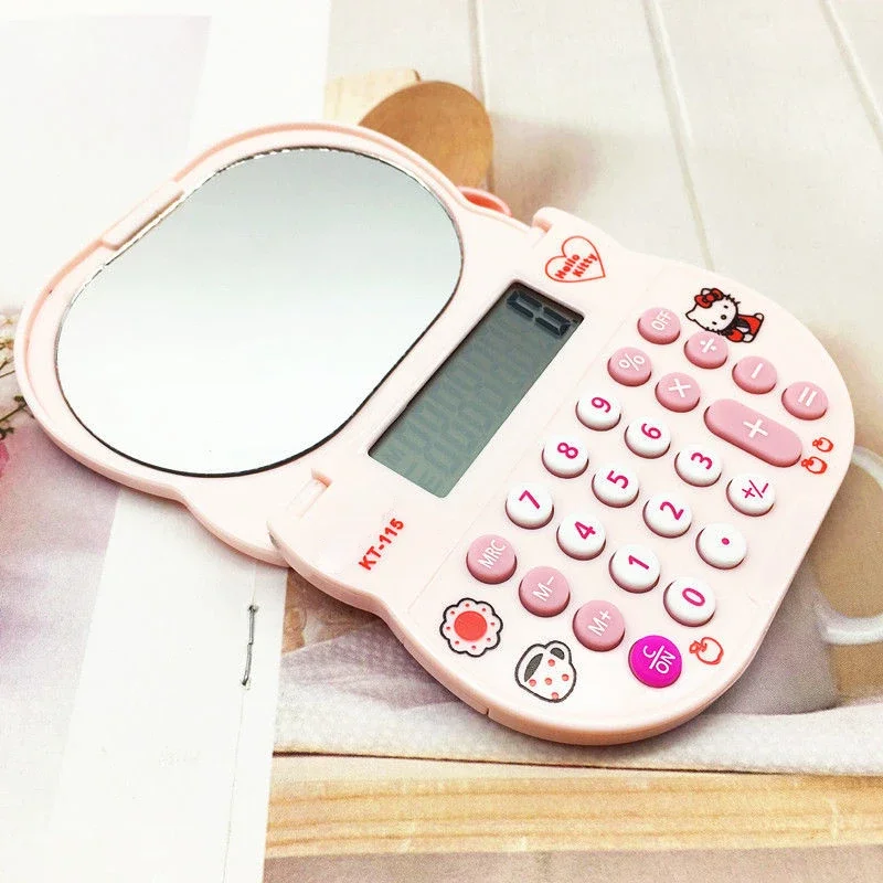 Hello Kitty Calculator Portable Foldable Vanity Mirror Cute Cartoon Girl Kids Learning Calculator Stationery School Supplies hello kitty calculator