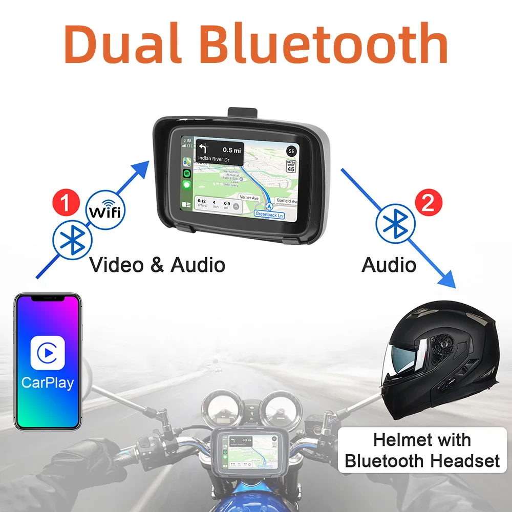 Portable 5 Inch Motorcycle Navigation Gps Wireless Apple Carplay Android Auto Ipx7 Waterproof Motorcycle Bt Touch Screen Display Gps navigation AliExpress