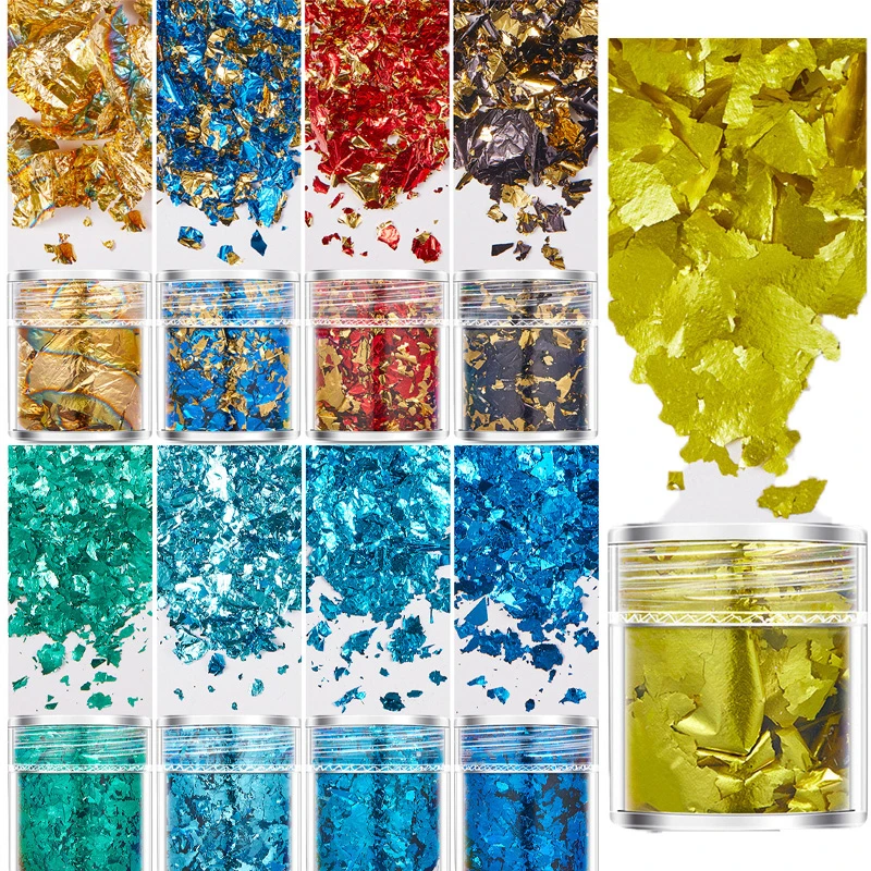 Description Picture 4 of item4 Bottle Gold Leaf Flakes Sequins Glitter Epoxy Resin Filling Gold Foil DIY Nail Art Decor Foil Paper Jewelry Making Accessories
