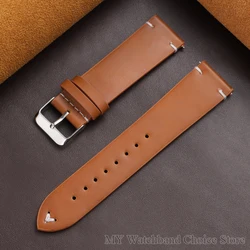 Vintage Cowhide Leather Watch Band - Handmade Stitching, Soft Sport Bracelet with Quick Release - 22mm (Light brown)