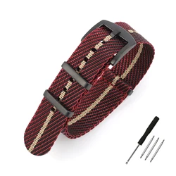 Nylon Stripe Military Watch Strap Replacement - Durable Wristband Accessory - 22mm (Red black khaki 2)
