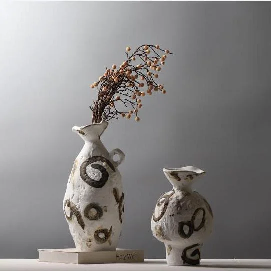 Nordic Simple Wabi-Sabi Style Element Embryo Ceramic Vase Home Retro Pottery Ornaments Do Old Home Stay Handpainted Vases