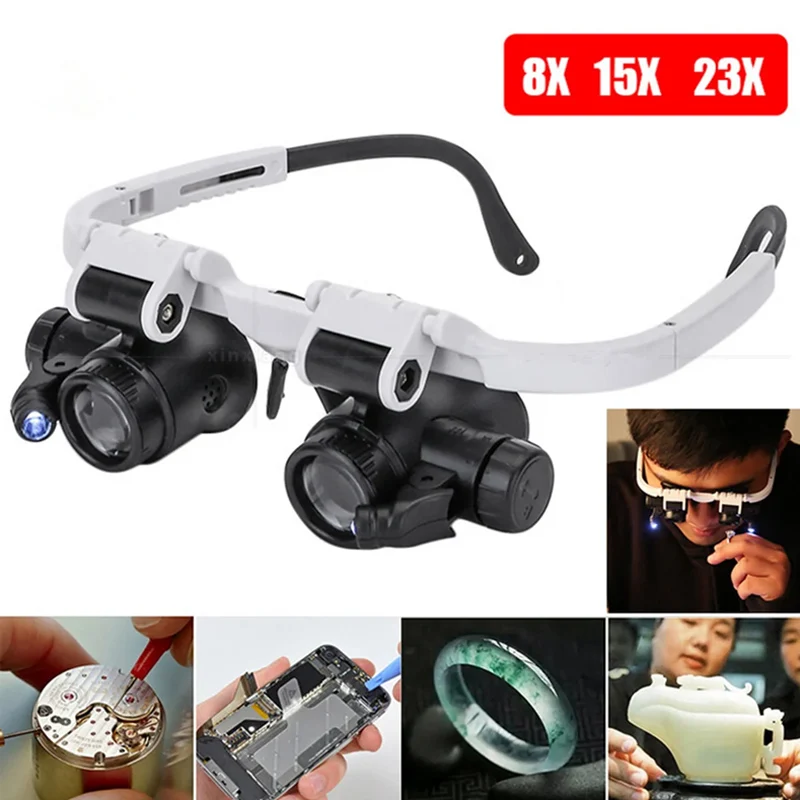 8X/15X/23X Telescopic Jeweler Magnifier Loupes With LED Light Len Magnifying Glass for Precision Work Eyewear Reading Watchmaker Jewelry Magnifier Jeweler Repair Magnifier Jewelry Magnifying Glass Reading Magnifier