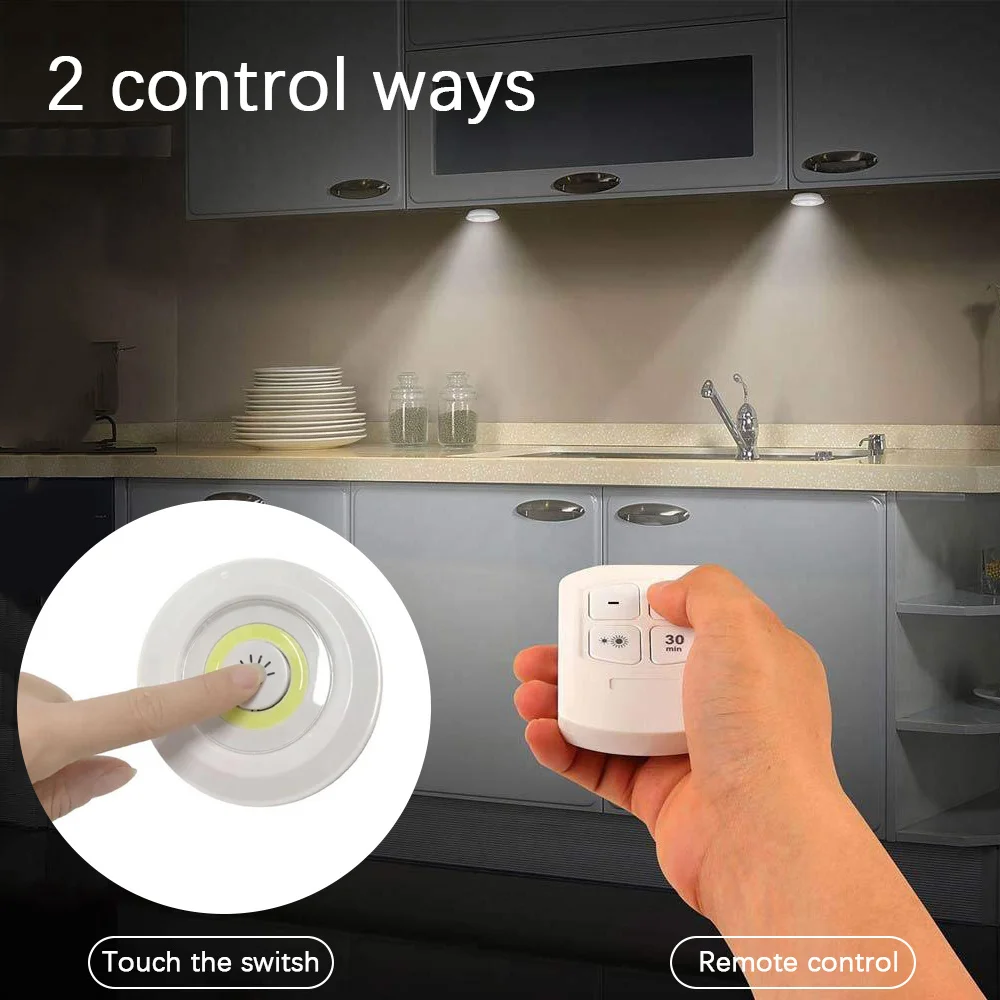 Luz de cocina superbrillante con Control remoto, lámpara nocturna regulable, alimentada por batería, debajo del gabinete, luces LED para almacenamiento de armario