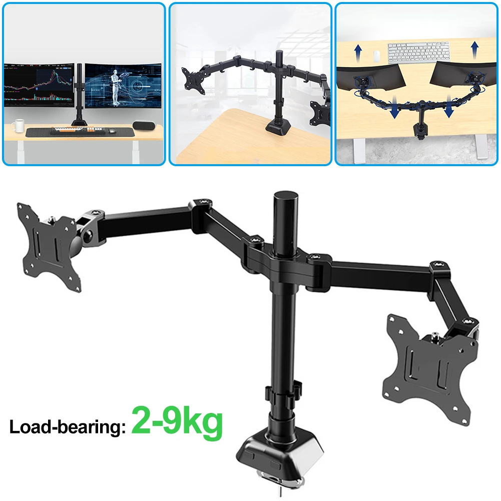 

Single/Dual Monitor Desk Mount Adjustable Height and Angle Monitor Arm Desk Mount Stand for 17 To 32 Inch Screens