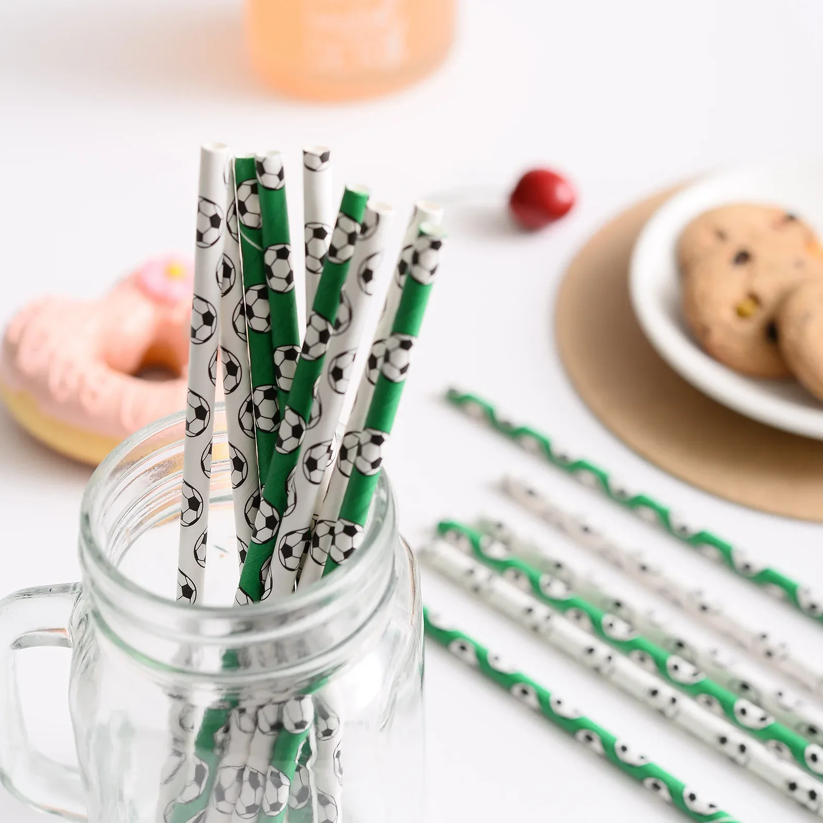 50Pcs Soccer Party Disposable Paper Straws Football Biodegradable Drinking Straws Sport Themed Kids Birthday Party Decorations