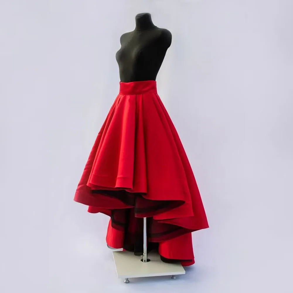 

Real Image Red Satin High Low Women Skirts Folds High Waistband Zipper Satin Maxi Skirts Female Skirt Custom Made