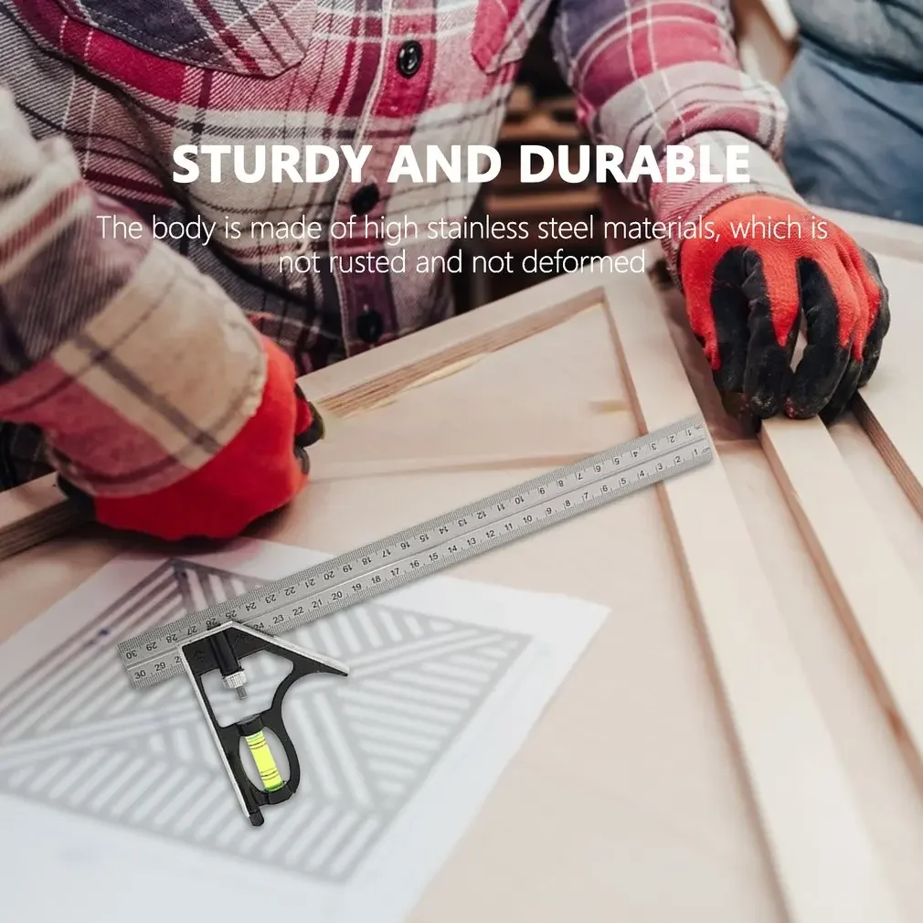 조절 가능한 45/90도 직각자 300MM, 버블 레벨이 있는 콤비네이션 각도기, 만능 측정 게이지