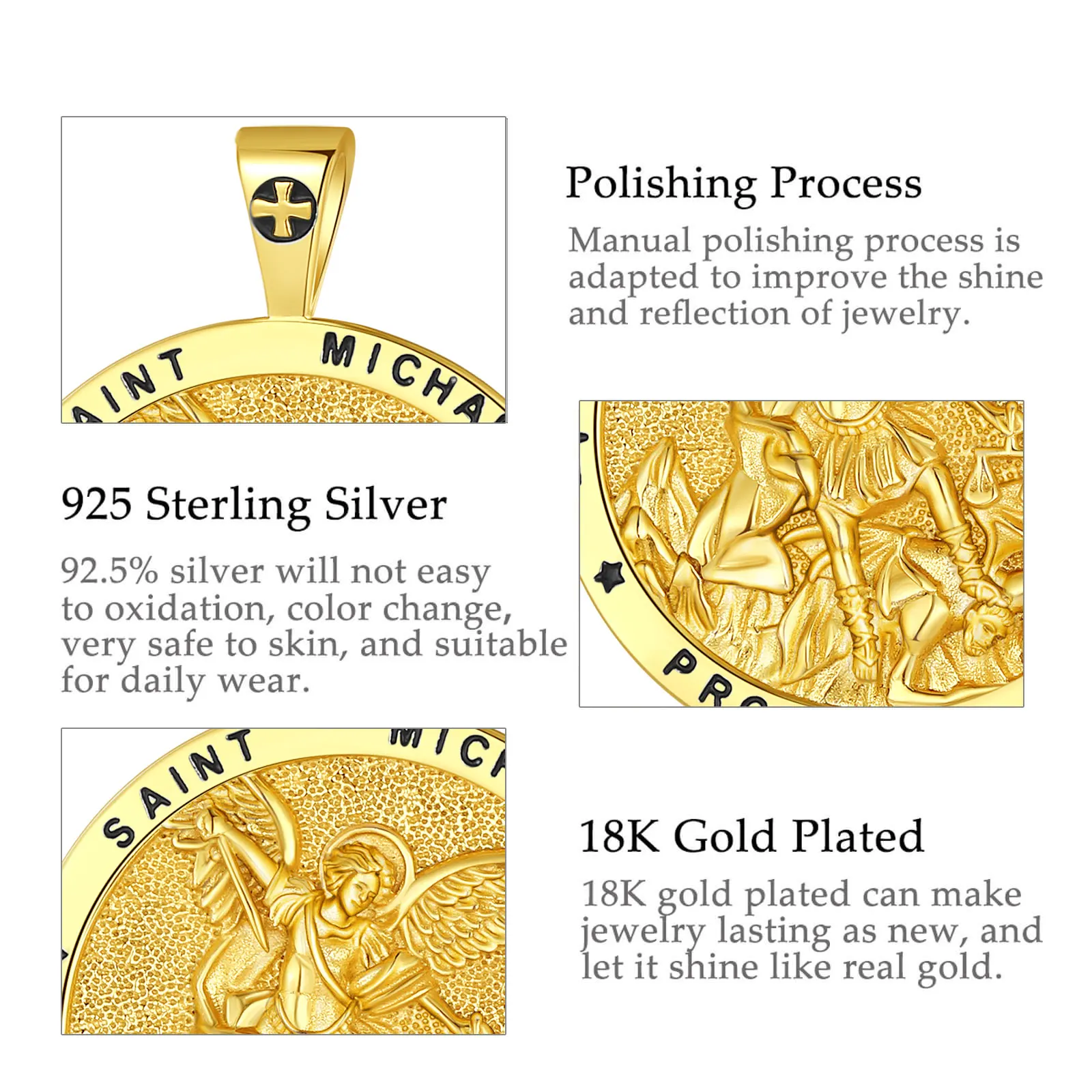 Pendant Necklace Silver Necklace Silver Pendant Eudora 925 Sterling Silver St.Michael Archangel Necklace Men Women 18K Gold Michael Christian Pendant Religious Jewelry Gift