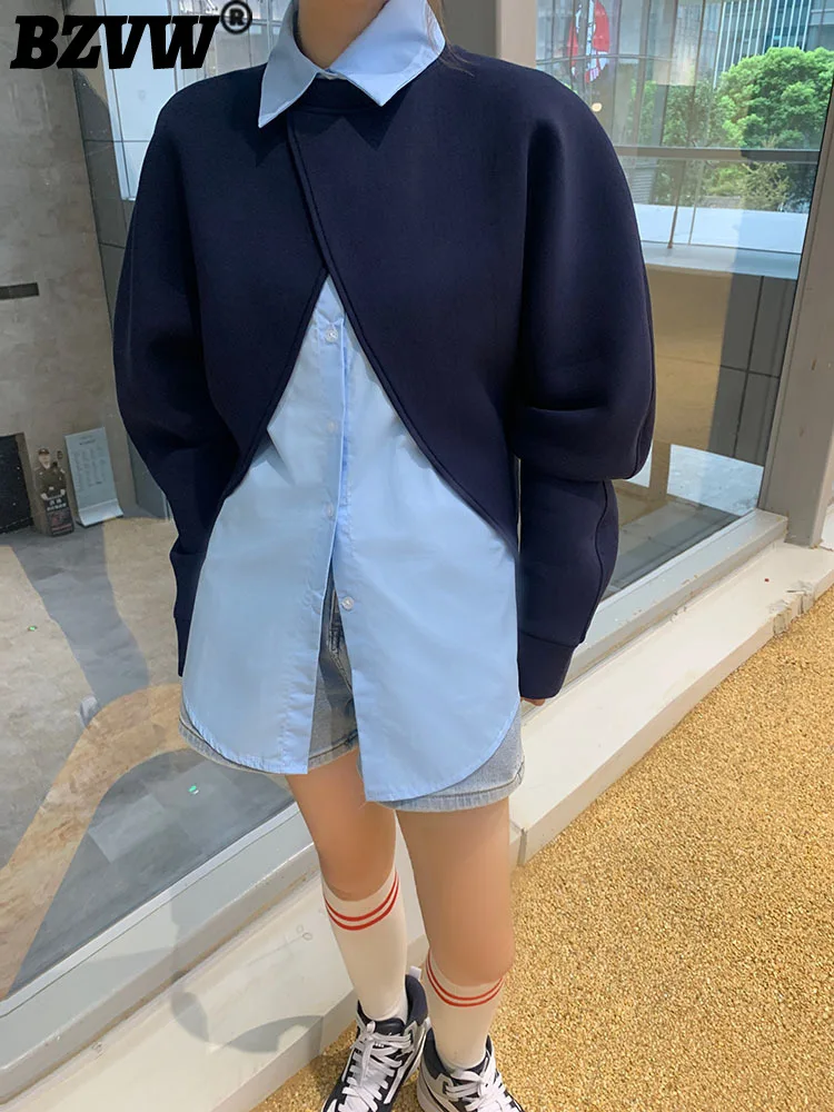

BZVW O-neck Pullover Loose Sweater Women's Clothing 2023 Spring Autumn Fashion Designer Split Versatile Casual Knit Shirt Female