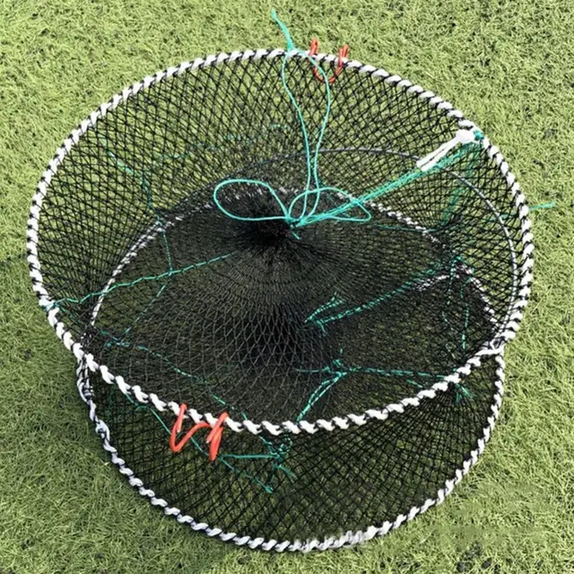 Foldable spring three-hole crab cage round crab crayfish fishing net cage shrimp and shrimp cage crucian fish net bait trap 4