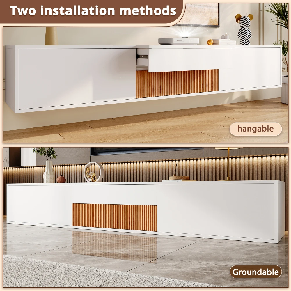 PINGGO Moderner TV-Schrank mit Projektor-Kompatibilität Einzigartiges Design TV-Ständer Panel Untere Ständer für Heimunterhaltung – Detail 4