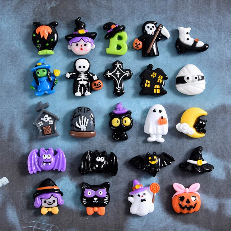 

100Pcs Hallowee Pumpkin Ghost Resin Accessories Flatback Cabochon DIY Handmade Scrapbooking Craft Bows Hair Decoration Wholesale