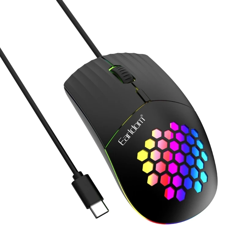 

Мышь Type-C со светящимися сотами Легкая мышь RGB Красочная