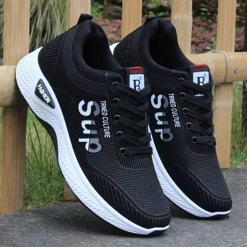 Casual Flats Sneaker Shoe Male Lightweight Knitting Breathable Thick Bottom Anti-slip Shoes Summer Mens Lace Up Walking Shoes 4