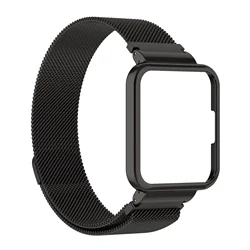 Sleek Stainless Steel Magnetic Loop Bracelet with Protective Shell for POCO Watch (Style 1 black)