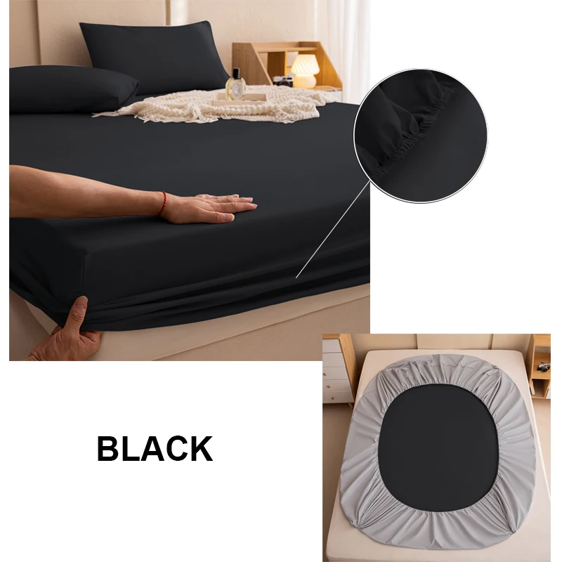 Description Picture 4 of itemWaterproof Bed Sheets 200x200 Pure Color Adjustable Fitted Sheets With Elastic Band Mattress Protector Double Fitted Sheet Home