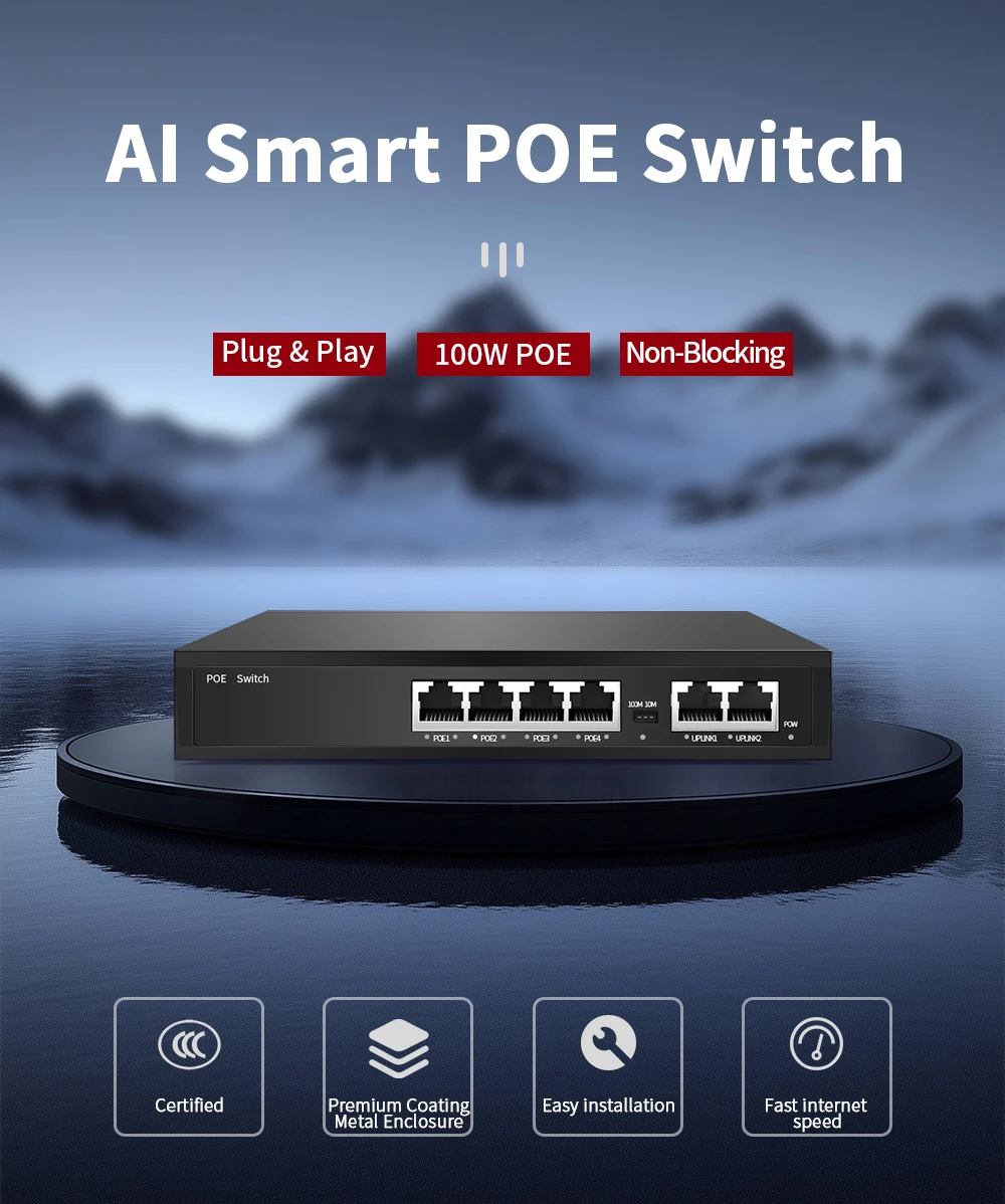 4/6/8Ports POE Switch 100Mbps Smart IP Switch POE Standard RJ45 Injector Switche