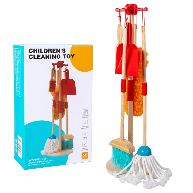 Children's Family Simulation Cleaning suit Early Education Wooden Bom Sweeping and Mopping Cleaning Tools Toys