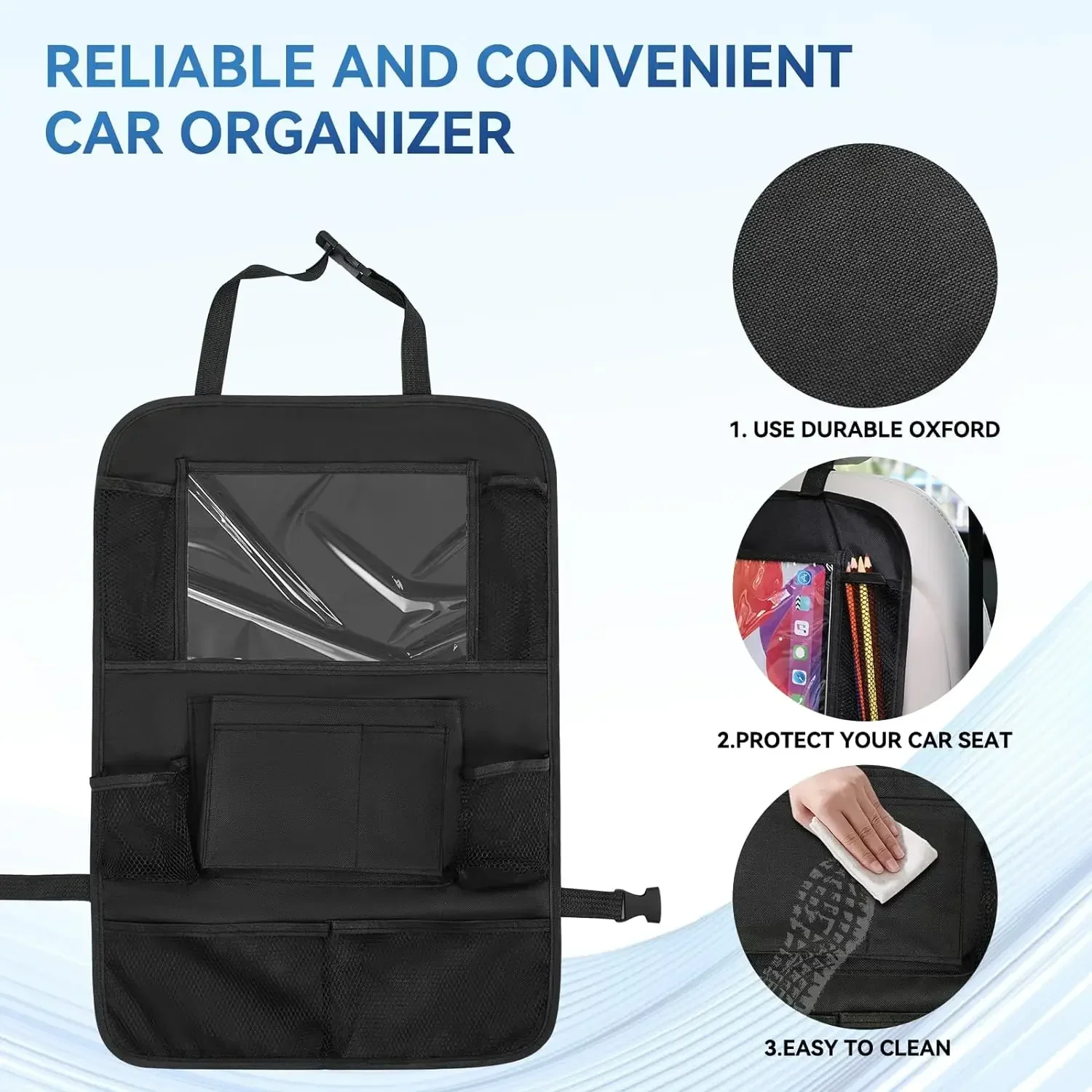 Borsa portaoggetti di grande capacità, archiviazione classificata, portatile e pratica, borsa multifunzionale per schienale di seggiolino auto montata su veicolo - immagine 3