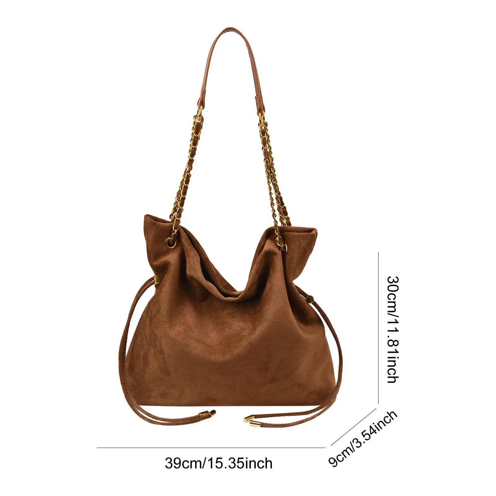 Women Matte PU Drawstring Tote Bag Chain Handbag Crossbody Bag Large Capacity for Travel Shopping Daily Use