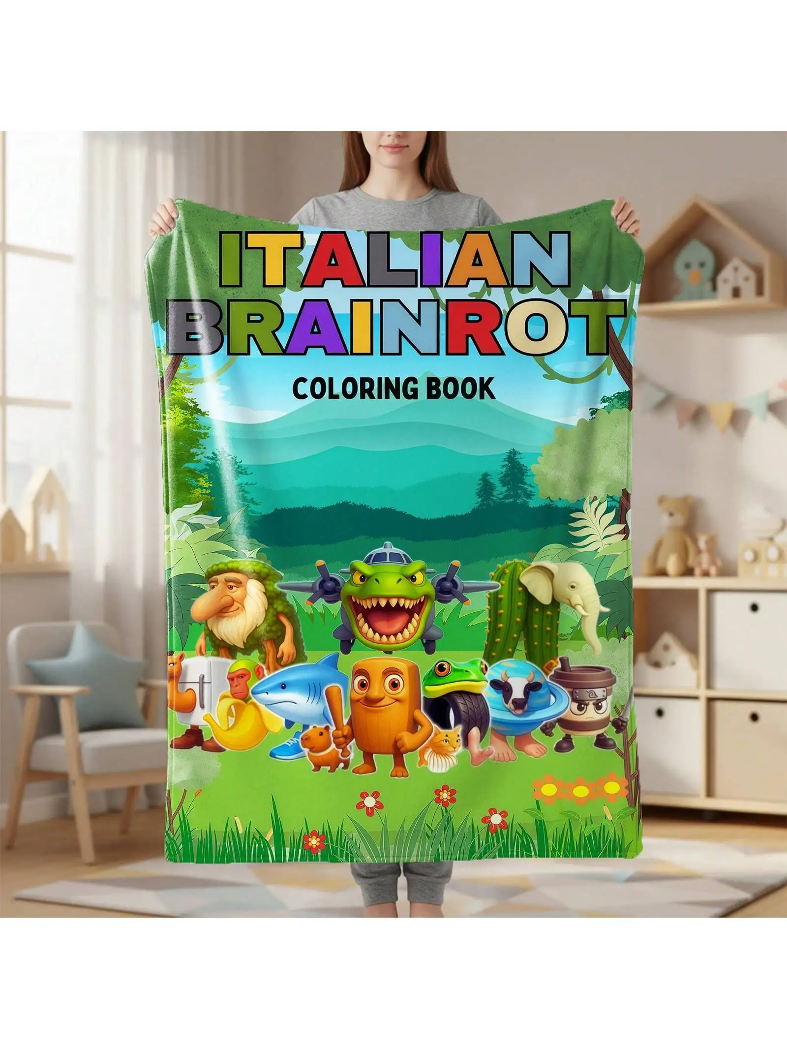 AI Horror Fun Pattern Flannel Blanket 280GSM, Soft Warm All Season for Home Office Travel Camping, Holiday Gift