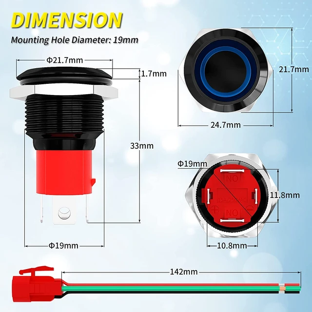 Interrupteur À Bouton-poussoir En Métal Étanche, 19mm, 12v 24v 220v, Rouge,  Vert, Bleu, Éclairage Led, Interrupteur Momentané, Bouton-poussoir  Marche/arrêt - Commutateurs - AliExpress