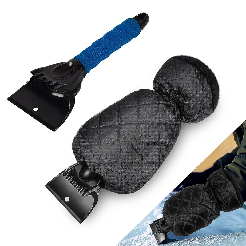 Premium Ice Scraper with Foam Grip and Waterproof Warm Glove – Efficient Snow and Frost Removal Tool