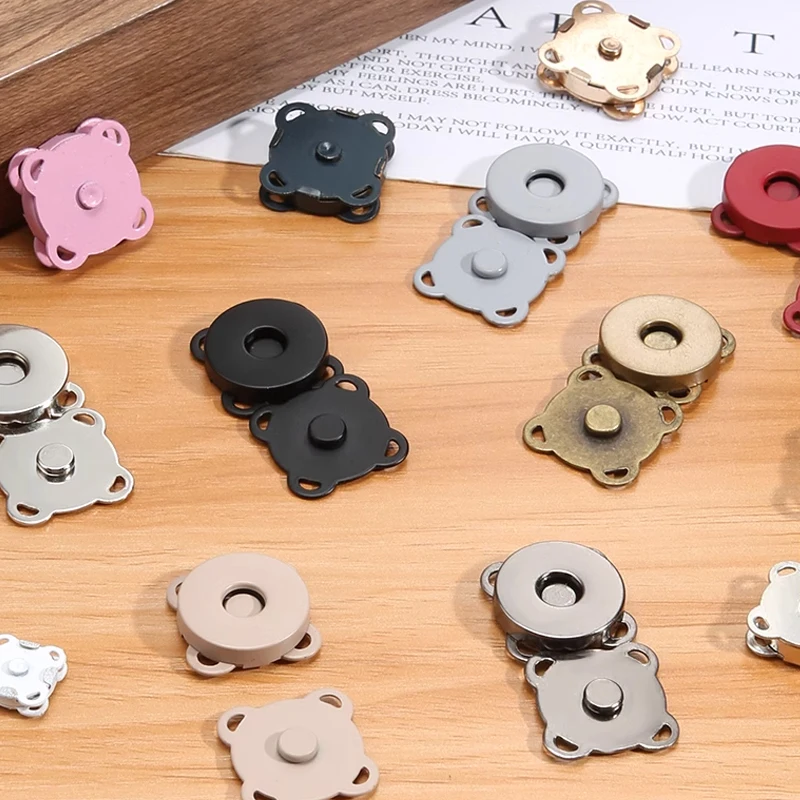 Snap Button Kit 10 Sets Magnetic Snap Button Metal Plum Blossom Sew on Button Clasps Fasteners for Purses Handbag Clothes DIY