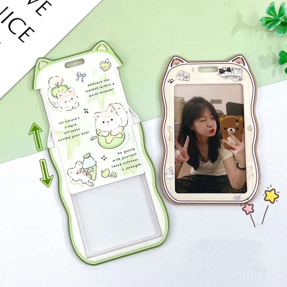 Cartoon Cat Ear Card Holder Acrylic Kpop Idol Photocard Holder Keychain Photo Sleeves Student Bank Bus ID Card Case Sleeve