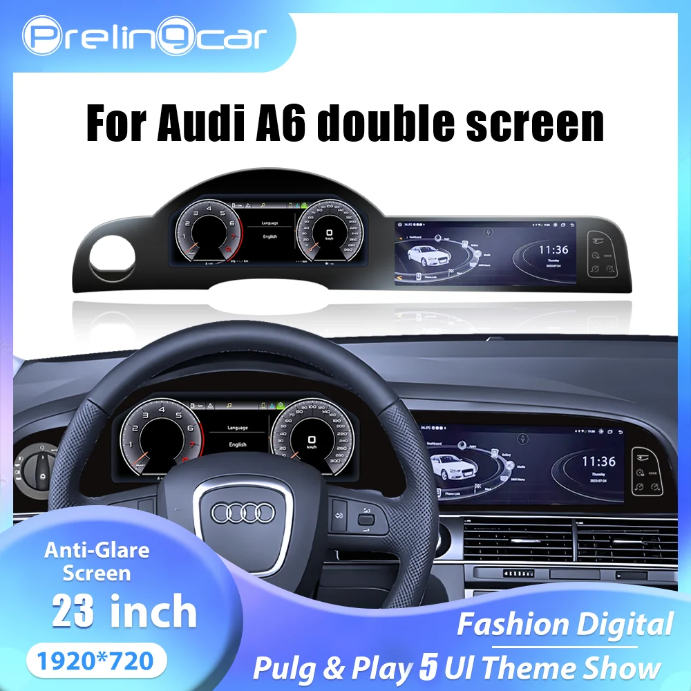 Panel de Instrumentos Digital LCD de 23'' para AUDI A6 Q7 2005-10 11-14 Ys, Pantalla Doble, Velocímetro Virtual 1