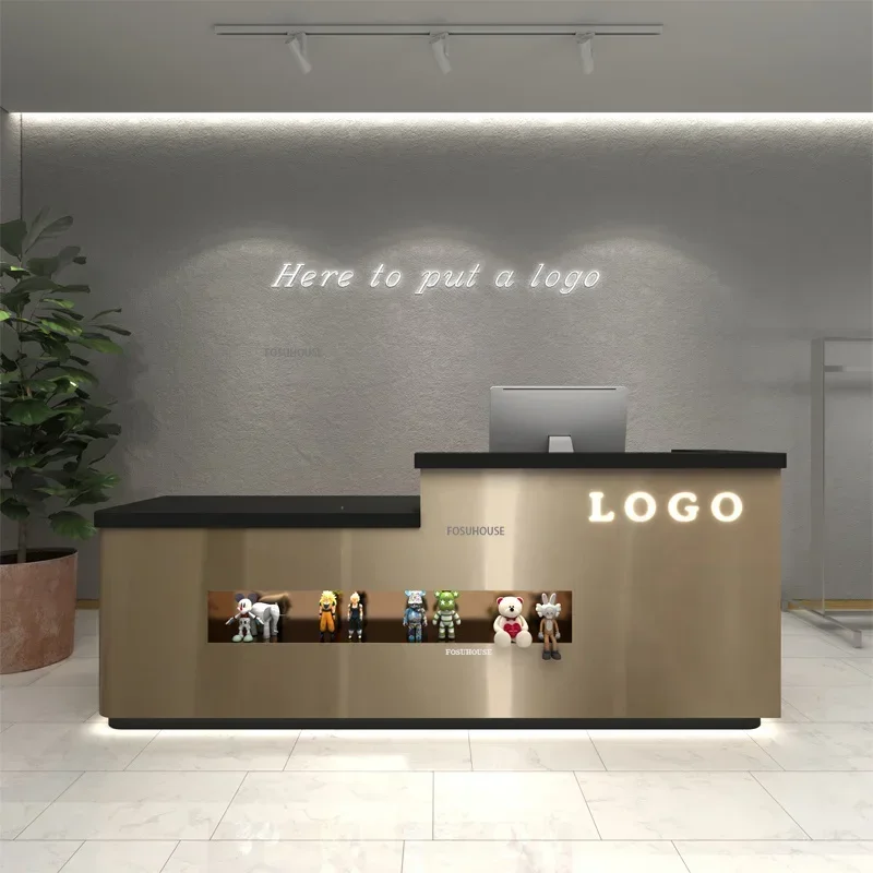 Stainless Steel Clothing Store Reception Desk Small Shop Cashier Counter Luxury Beauty Salon Manicure Shop Front Desk Bar N